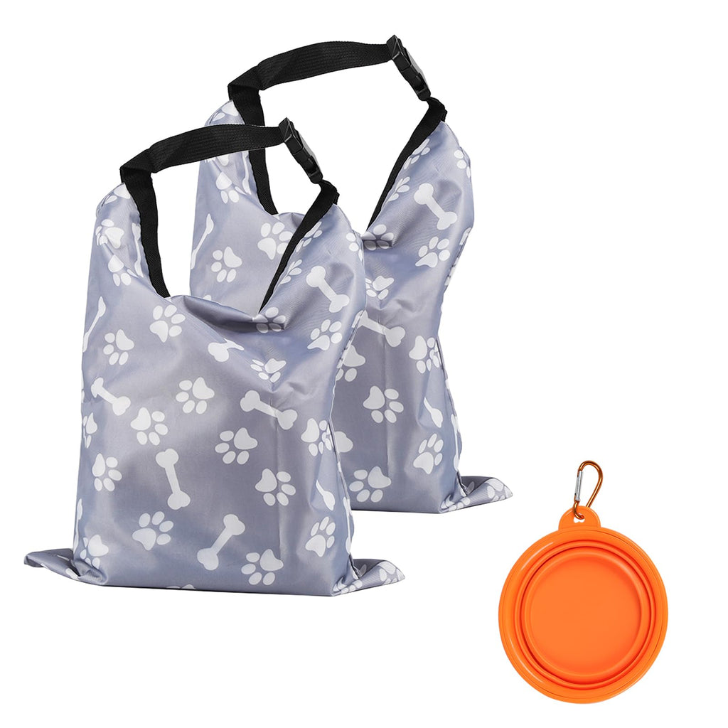 2Packs Dog Travel Bag 10 lb Dog Food Storage Container Airtight Pet Travel Accessories Large Capacity Dog Food Carrier for Campingwith 1Packs Collapsible Dog Travel BowlsPerfect for Camping Trip